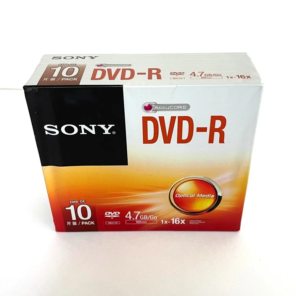 Sony DVD-R 4.7GB 120min 1x-16x AccuCORE Blank Media 10 Pack Slim Cases 10DMR47SS